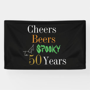 50th Birthday Halloween Cheers Beers Spooky Party Banner