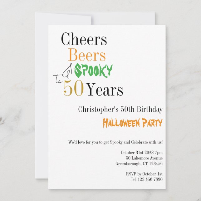 50th Birthday Halloween Cheers Spooky Party Invitation (Front)