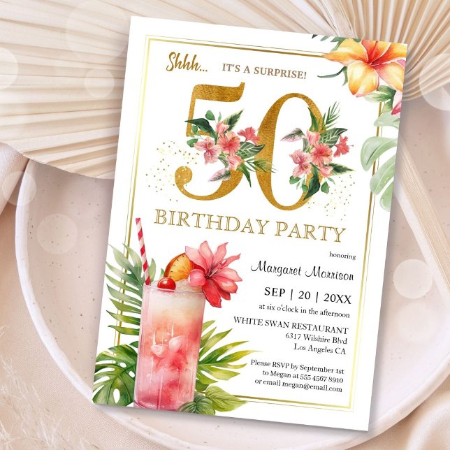 50th Birthday Hawaiian Tropical Cocktail Party Invitation (Creator Uploaded)