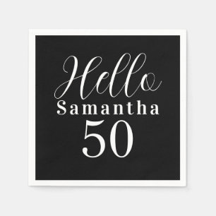 50th Birthday Hello 50 Black and White Party Napkin