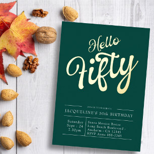 50th Birthday Hello Fifty Green Gold