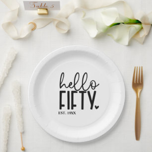 50th Birthday Hello Fifty Shirt Paper Plate