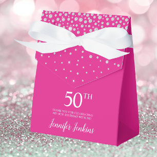 50th Birthday Hot Pink Sparkly Thank You Favour Box