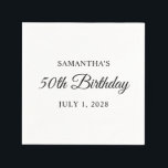 50th Birthday in Elegant Script Napkin<br><div class="desc">Create your own 50th birthday paper napkins for her.
Customise the all caps text and/or elegant calligraphy script font style.
Change the text for any special or milestone birthday.</div>