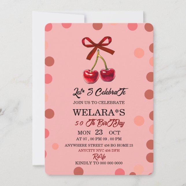 50th Birthday Invitation, 50th Invite, pink  Save The Date (Front)