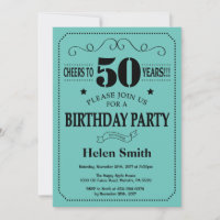 50th Birthday Invitation Black and Teal