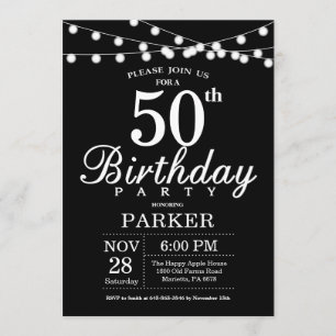 50th Birthday Invitation Black and White