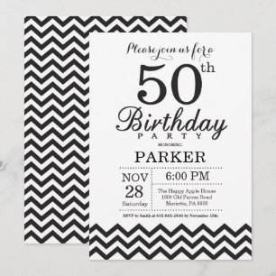 50th Birthday Invitation Black and White Chevron