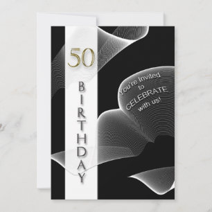 50th Birthday Invitation, Black/White, Modern Invitation