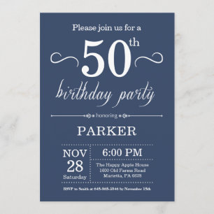50th Birthday Invitation Blue