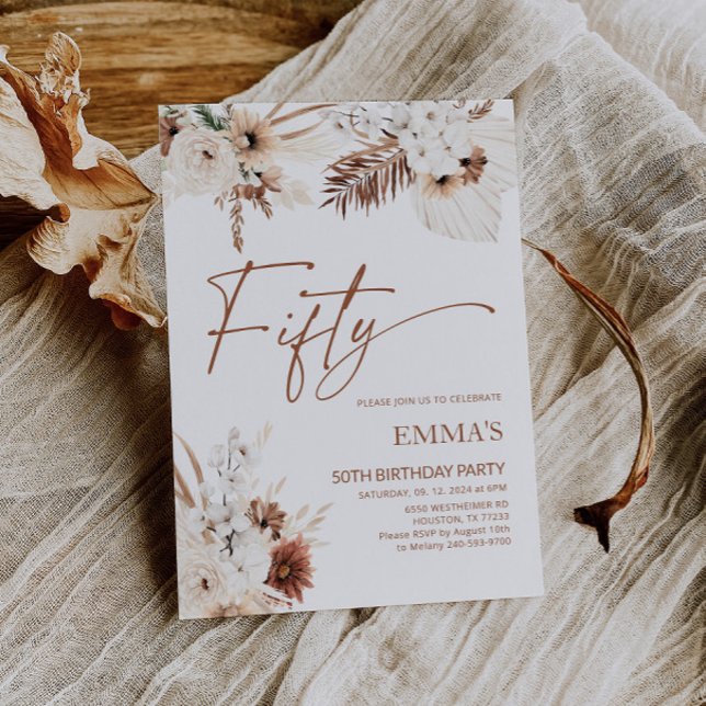 50th Birthday Invitation Boho Pampas  (Creator Uploaded)