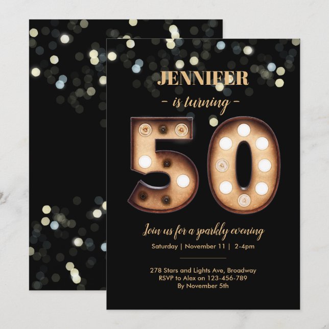 50th birthday invitation Bright Lights (Front/Back)