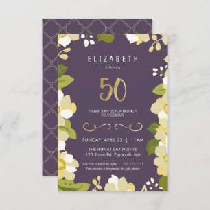 50th Birthday Invitation Customise Floral Fiftieth