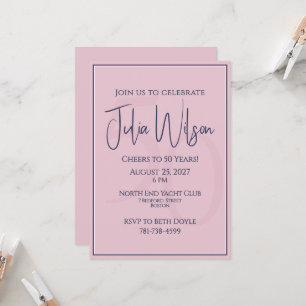 50th Birthday Invitation Elegant Navy & Pink