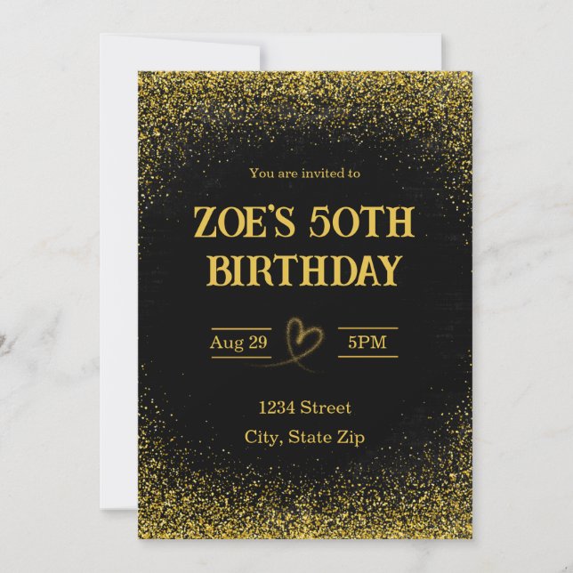 50th Birthday Invitation – Fifty in Gold | Modern (Front)