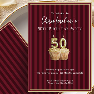 50th Birthday Invitation For Him Burgundy Gold