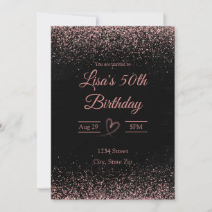 50th Birthday Invitation – Glitter Confetti   Pink