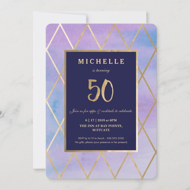 50th Birthday Invitation - Gold, Elegant, Fifty (Front)