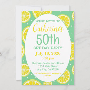 50th Birthday Invitation, Lemon and Green Motif Invitation