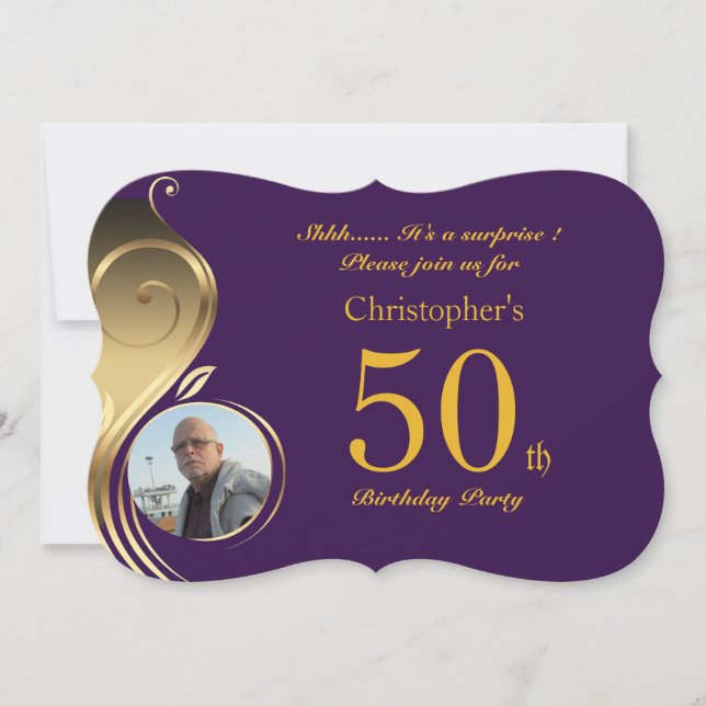 50th,Birthday Invitation Man Any age, Photo,shape (Front)