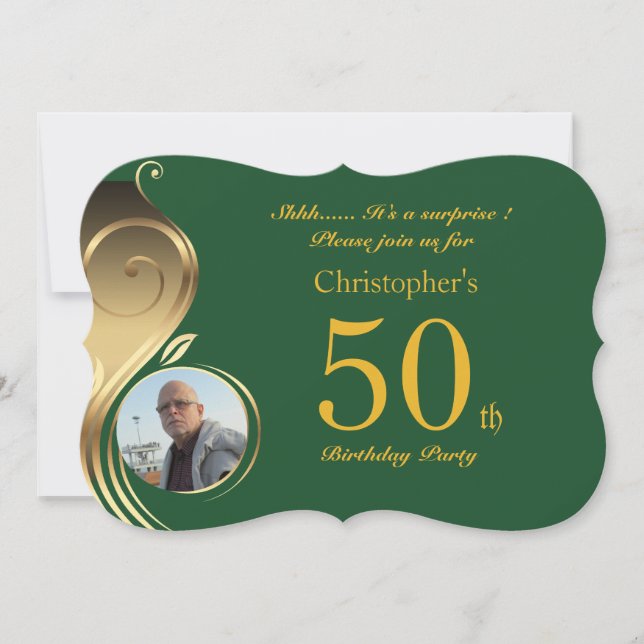 50th,Birthday Invitation Man Any age, Photo,shape (Front)