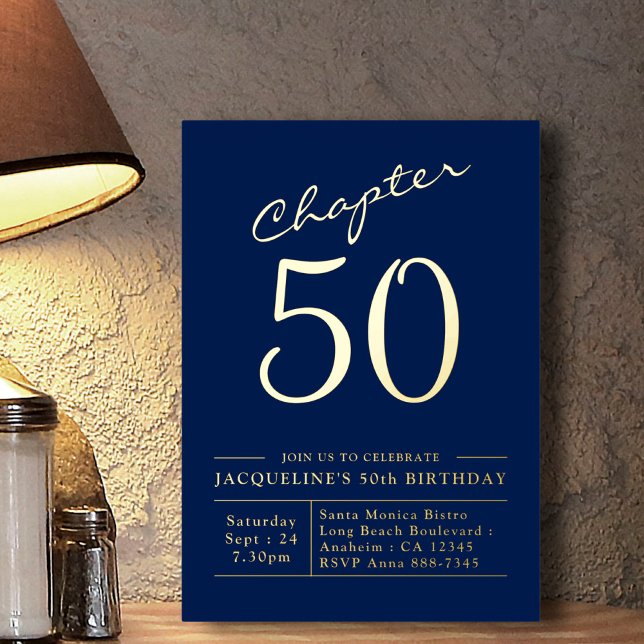 50th Birthday Invitation Navy Blue Gold (Creator Uploaded)