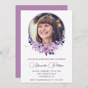 50th birthday invitation Photo Elegant Boho purple