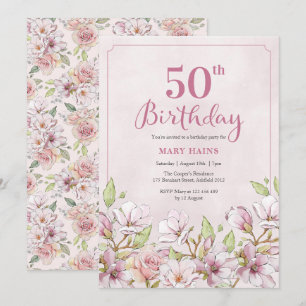 50th Birthday Invitation Pink Floral