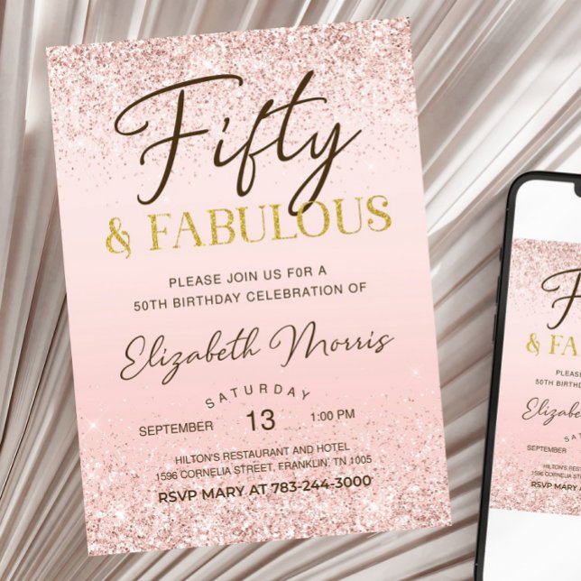 50th Birthday Invitation Printable Rose Gold Fifty (Creator Uploaded)