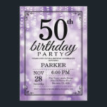 50th Birthday Invitation Purple Glitter<br><div class="desc">50th Birthday Invitation with Purple String Lights with Purple Glitter Background. Purple Birthday. Adult Birthday. Men or Women Bday Invite. 13th 15th 16th 18th 20th 21st 30th 40th 50th 60th 70th 80th 90th 100th, Any age. For further customisation, please click the "Customise it" button and use our design tool to...</div>
