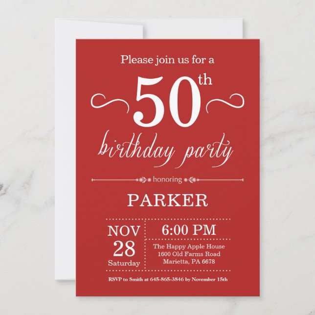 50th Birthday Invitation Red (Front)