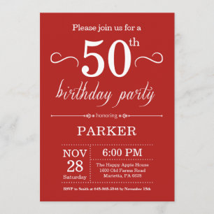 50th Birthday Invitation Red