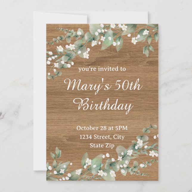  50th Birthday Invitation – Rustic Greenery (Front)