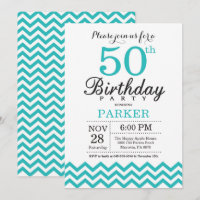 50th Birthday Invitation Teal Chevron