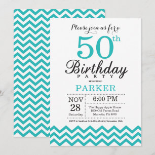 50th Birthday Invitation Teal Chevron