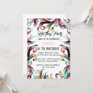 50th Birthday Invitation Template, Floral Invite,