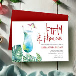 50th Birthday Invitation Tropical Cocktail<br><div class="desc">Get ready to celebrate in style with these fun and trendy 50th birthday invitations! Perfect for an adult Hawaiian luau party, this cute and unique design features a watercolor Blue Hawaii cocktail surrounded by lush tropical botanicals. The words "Fifty and Fabulous" are beautifully hand-lettered, adding a playful touch to your...</div>