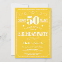 50th Birthday Invitation Yellow and White