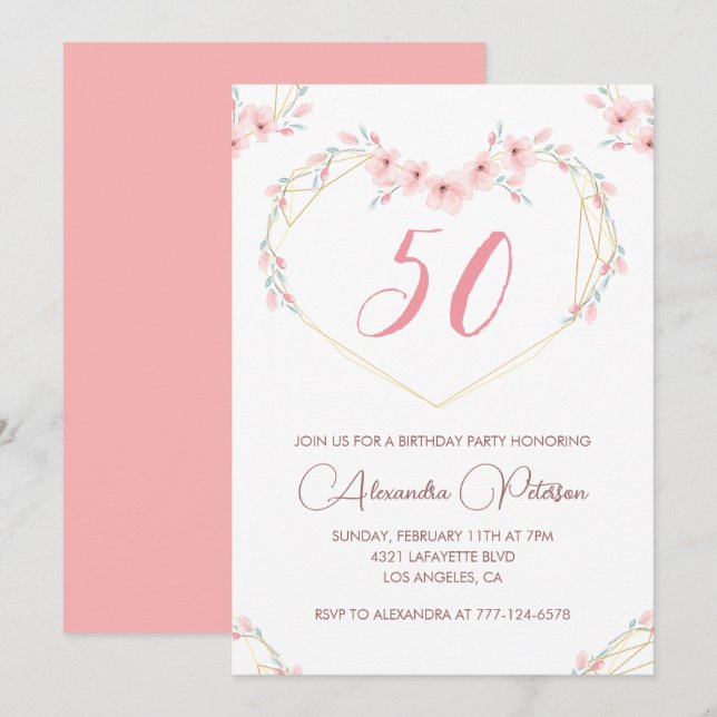 50th birthday invitations Boho Floral Elegant  (Front/Back)