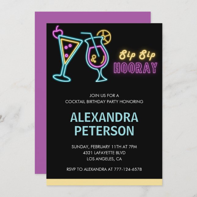 50th birthday invitations Cocktail Neon Glow (Front/Back)