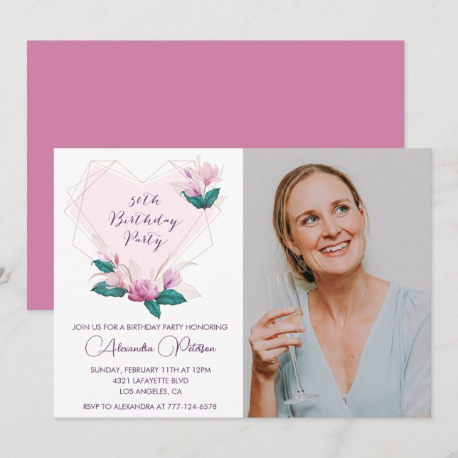 50th birthday invitations Elegant Boho Photo (Front/Back)