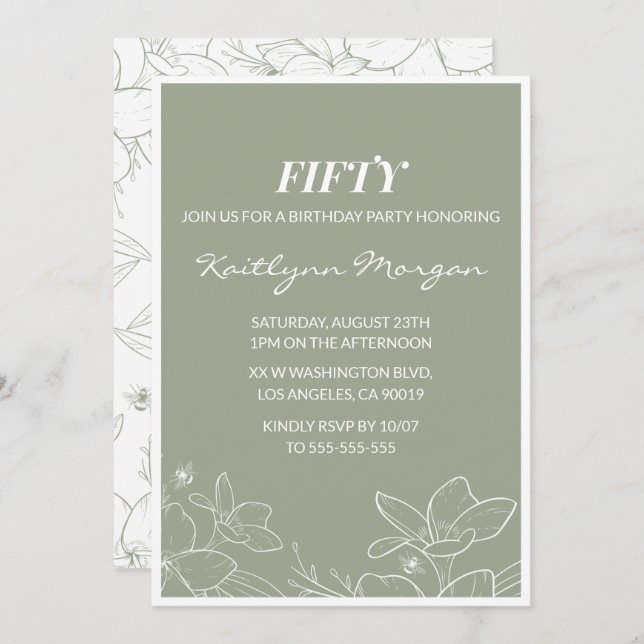 50th birthday invitations Elegant Floral (Front/Back)