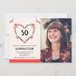 50th birthday invitations for her Floral Heart