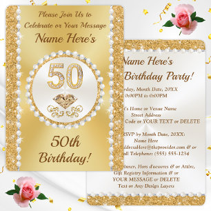 50th Birthday Invitations for Her Templates, Print