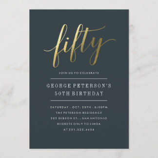 50th Birthday Invitations - Formal Faux Gold