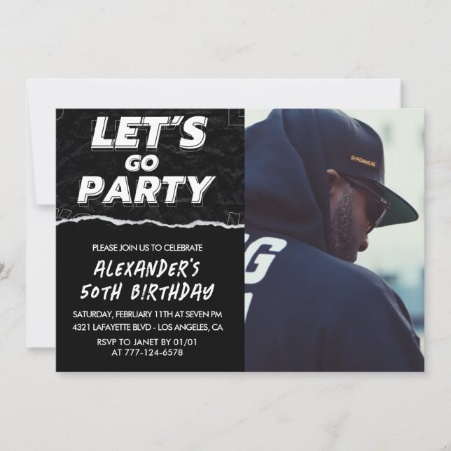 50th birthday invitations Men Black Photo  (Front)