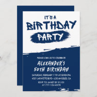 50th birthday invitations Men Graffiti Navy Blue