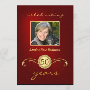 50th Birthday Invitations - Red & Gold Monogram