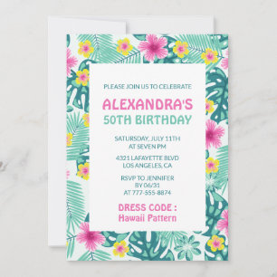 50th birthday invitations Tropical Hawaii Pattern