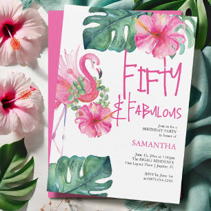 50th Birthday Invitations Tropical Watercolors